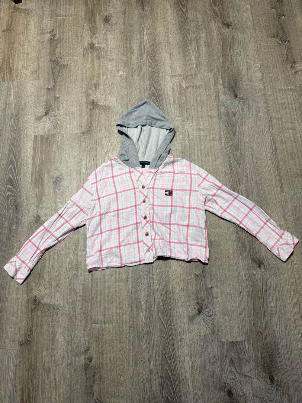 Tommy Hilfiger Pink Plaid Hooded Button-Front Shirt Jacket